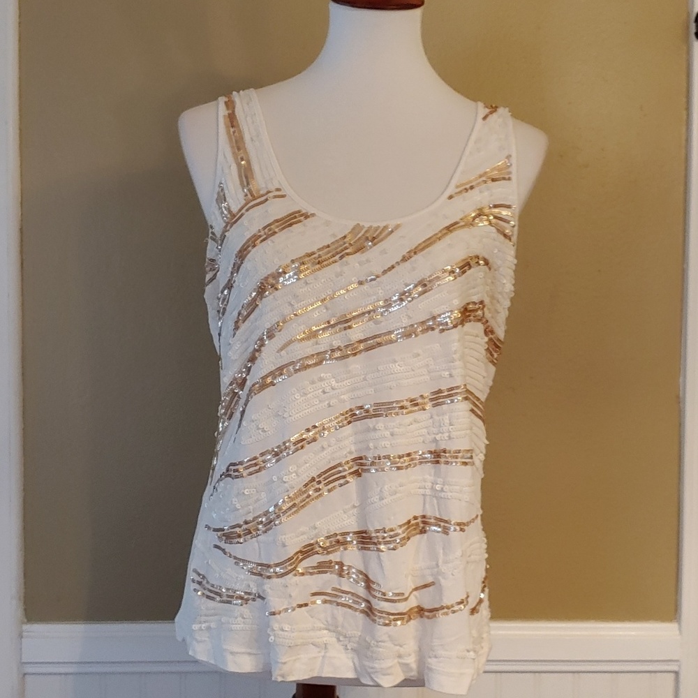 EXPRESS SEQUINED TANK CREAM/GOLD LARGE